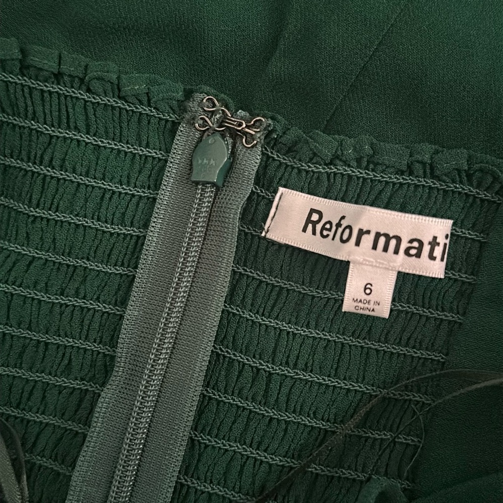 NEW Reformation Juliette Dress in Emerald Dark Green Side Slit | size 6 - Picture 7 of 11